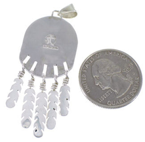 Southwest Multicolor Inlay Sterling Silver Feather Pendant PX28999