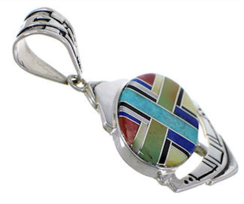 Multicolor Inlay Southwestern Sterling Silver Pendant PX29057