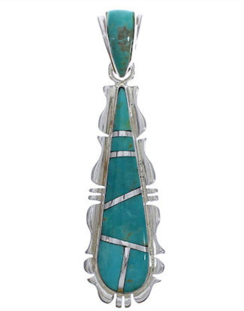 Turquoise Inlay Southwest Sterling Silver Pendant EX30514