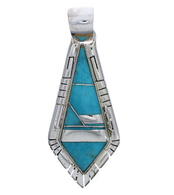 Turquoise Inlay Southwest Sterling Silver Pendant EX30563