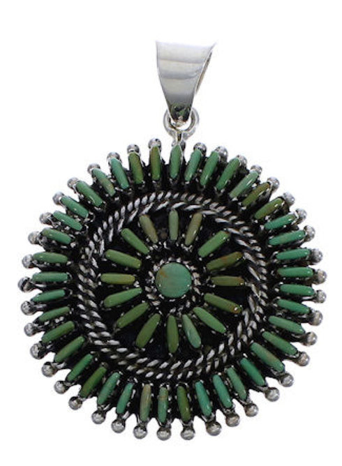 Turquoise Needlepoint Sterling Silver Southwest Pendant EX30610