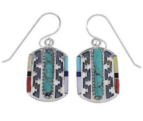 Southwest Multicolor Sterling Silver Hook Dangle Earrings EX28744