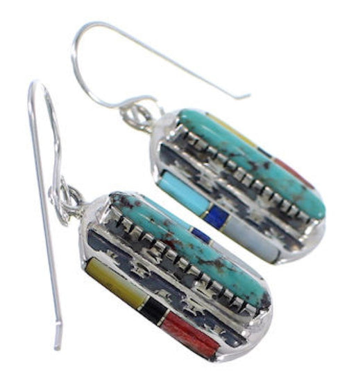 Southwest Multicolor Sterling Silver Hook Dangle Earrings EX28744