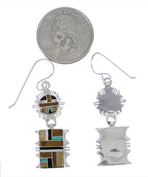 Sterling Silver Multicolor Inlay Jewelry Hook Dangle Earrings PX30642