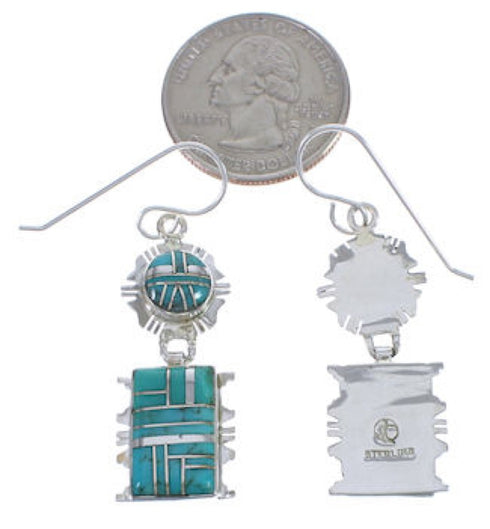 Southwestern Sterling Silver Turquoise Hook Dangle Earrings PX30652