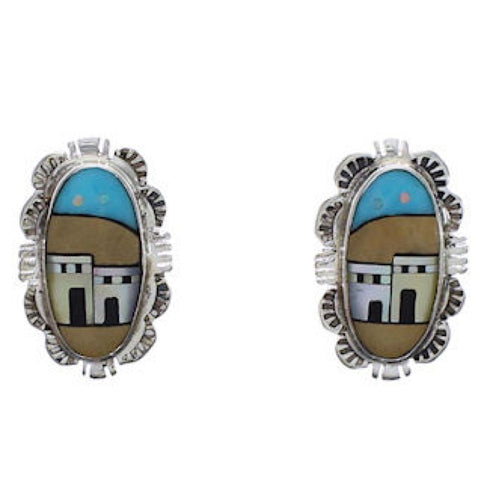 Multicolor Native American Village Design Post Earrings PX31372