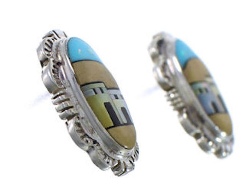 Multicolor Native American Village Design Post Earrings PX31372