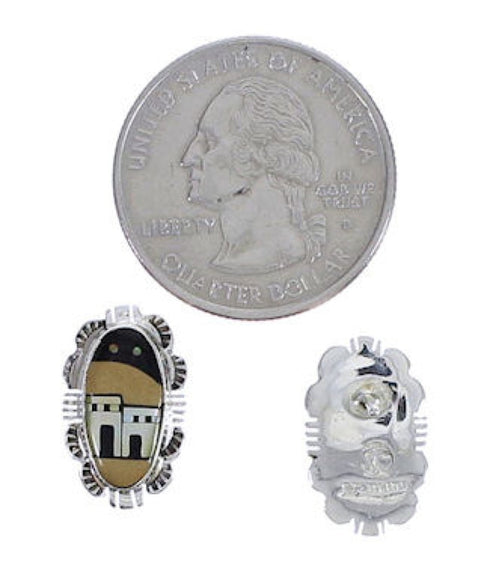 Multicolor Silver Native American Peublo Design Post Earrings PX31377