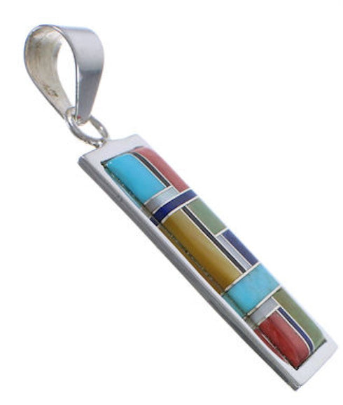 Southwest Multicolor Inlay And Sterling Silver Pendant EX29178