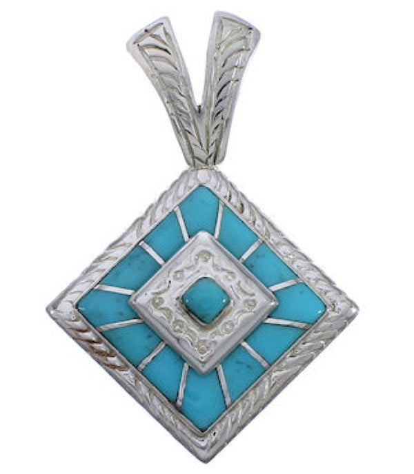 Genuine Sterling Silver And Turquoise Inlay Slide Pendant EX29239