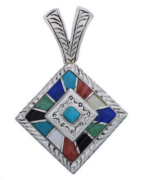 Southwest Multicolor Inlay Sterling Silver Pendant EX29252