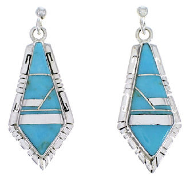 Genuine Sterling Silver And Turquoise Inlay Earrings EX31682