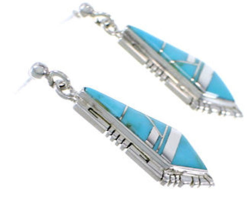 Genuine Sterling Silver And Turquoise Inlay Earrings EX31682