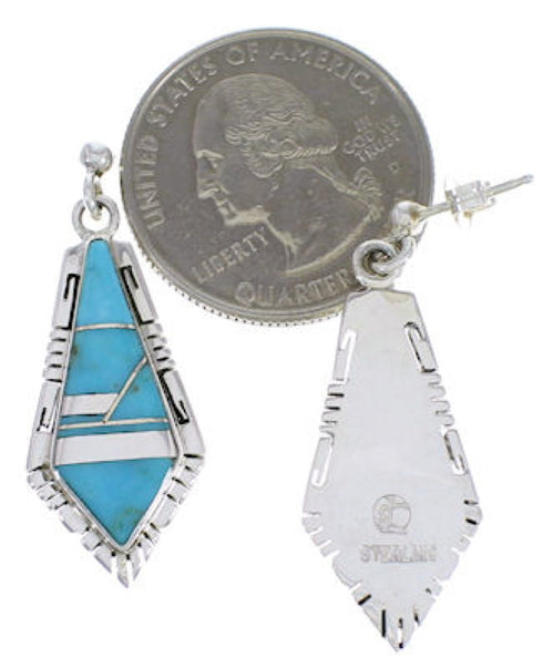 Genuine Sterling Silver And Turquoise Inlay Earrings EX31682
