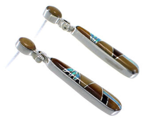 Southwest Multicolor Inlay And Silver Earrings EX31699