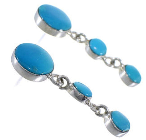 Turquoise Silver Southwestern Jewelry Post Dangle Earrings PX30586