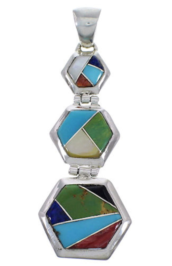 Multicolor Inlay Silver Substantial Southwest Jewelry Pendant PX30606