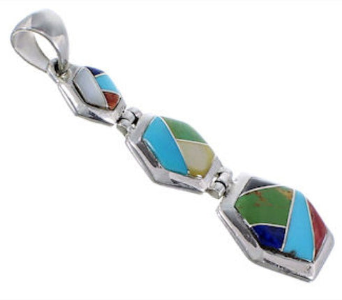 Multicolor Inlay Silver Substantial Southwest Jewelry Pendant PX30606