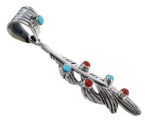 Coral Turquoise Feather Southwestern Pendant PX30614