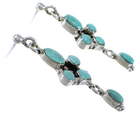 Southwest Turquoise Silver Post Dangle Earrings FX30842