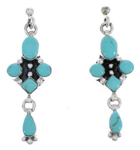 Turquoise Sterling Silver Southwest Post Dangle Earrings FX30845