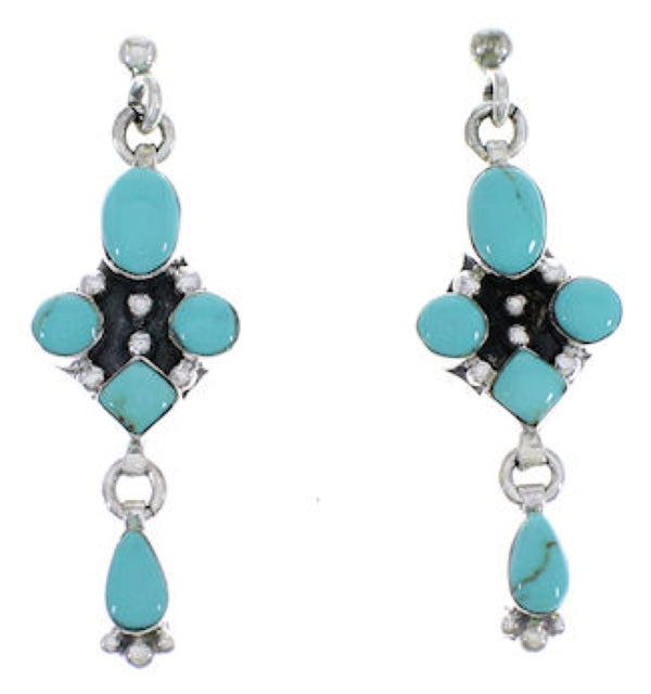 Turquoise Sterling Silver Southwest Post Dangle Earrings FX30845