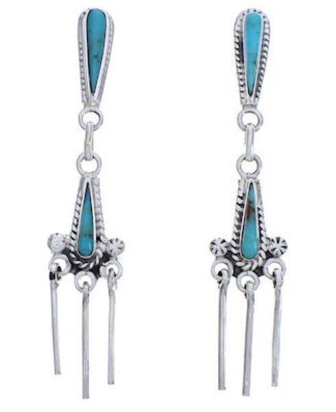 Turquoise Southwest Sterling Silver Post Dangle Earrings EX31289