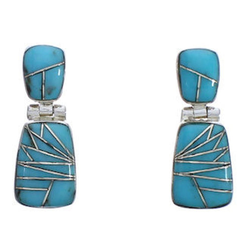 Turquoise Inlay Sterling Silver Post Dangle Earrings EX31303