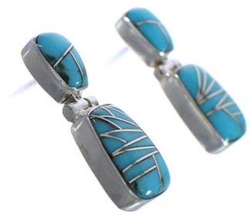 Turquoise Inlay Sterling Silver Post Dangle Earrings EX31303