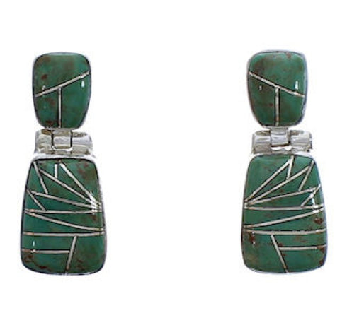Genuine Sterling Silver Turquoise Inlay Post Dangle Earrings EX31305
