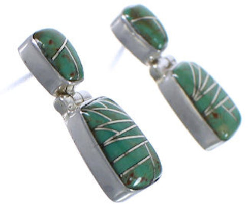 Genuine Sterling Silver Turquoise Inlay Post Dangle Earrings EX31305
