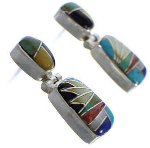 Multicolor Southwestern Sterling Silver Post Dangle Earrings EX31308