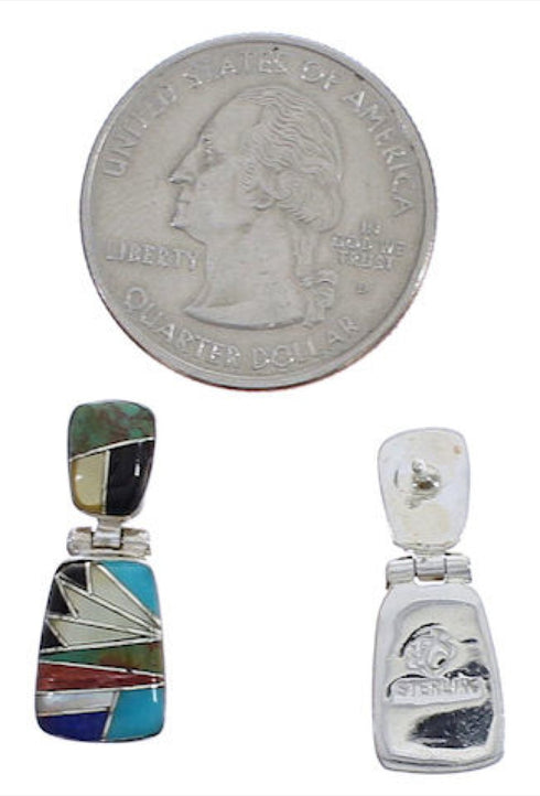 Multicolor Southwestern Sterling Silver Post Dangle Earrings EX31308