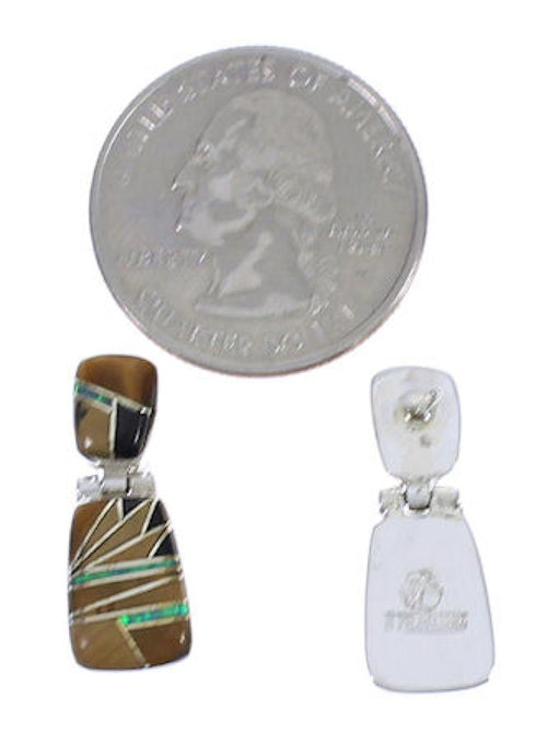 Tiger Eye And Multicolor Southwest Post Dangle Earrings EX31309