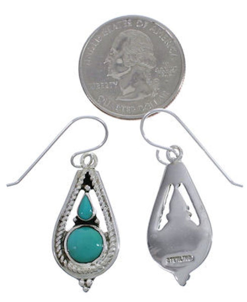 Southwest Turquoise And Sterling Silver Hook Dangle Earrings EX31350