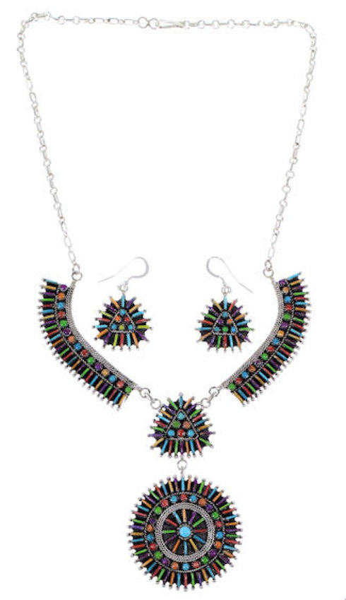 Silver Jewelry Turquoise Multicolor Link Necklace Set HS28583