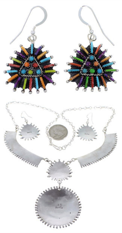 Silver Jewelry Turquoise Multicolor Link Necklace Set HS28583