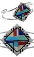 Southwest Multicolor Inlay Silver Cuff Bracelet EX29354