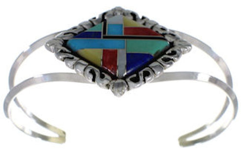 Southwest Multicolor Inlay Silver Cuff Bracelet EX29354