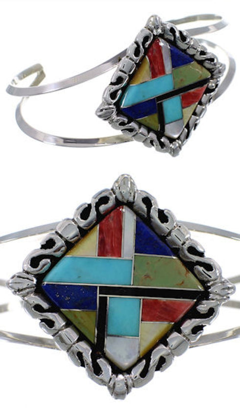 Multicolor Genuine Sterling Silver Cuff Bracelet EX29355