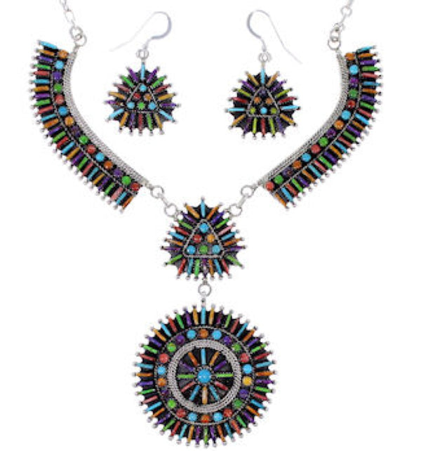 Turquoise Multicolor Link Necklace Earrings Jewelry Set NS34987