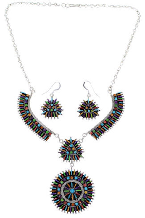 Turquoise Multicolor Link Necklace Earrings Jewelry Set NS34987