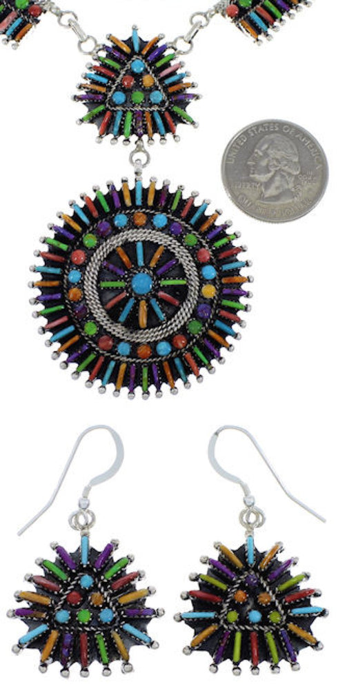 Turquoise Multicolor Link Necklace Earrings Jewelry Set NS34987