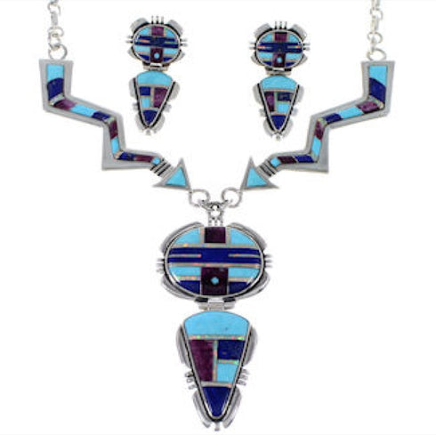 Turquoise Multicolor Sun Arrow Link Necklace Earrings Set HS28522