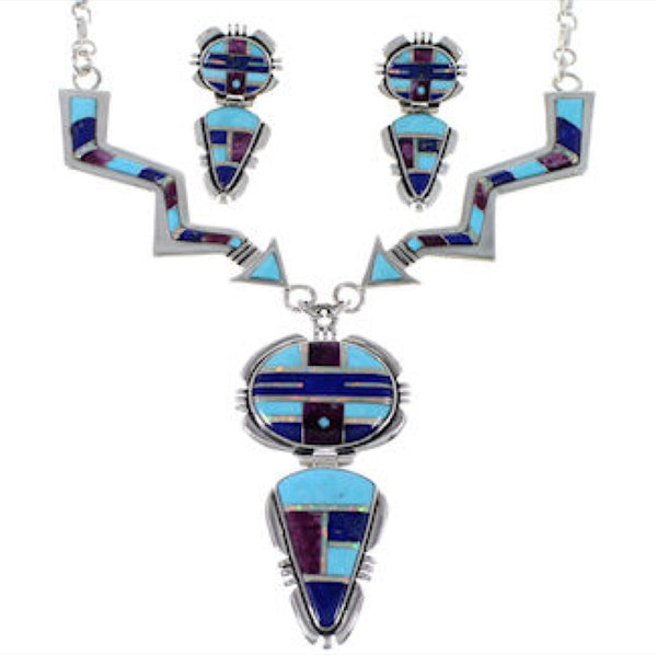 Turquoise Multicolor Sun Arrow Link Necklace Earrings Set HS28522
