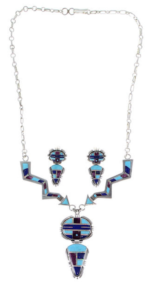 Turquoise Multicolor Sun Arrow Link Necklace Earrings Set HS28522