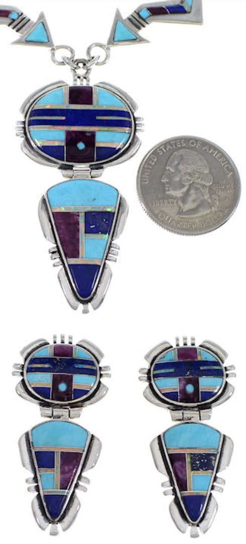 Turquoise Multicolor Sun Arrow Link Necklace Earrings Set HS28522