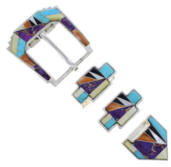 Turquoise Multicolor Inlay Sterling Silver Ranger Belt Buckle RS39320