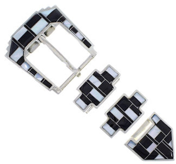 Sterling Silver Mother Of Pearl Black Ranger Belt Buckle RS39310