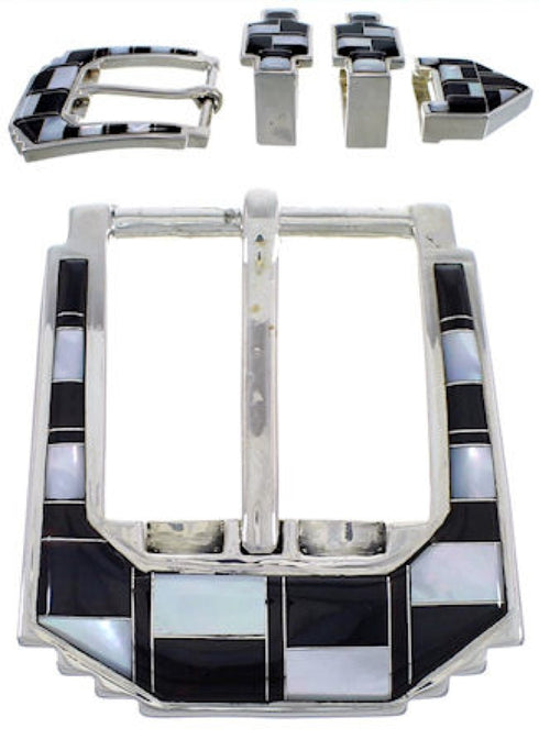 Sterling Silver Mother Of Pearl Black Ranger Belt Buckle RS39310